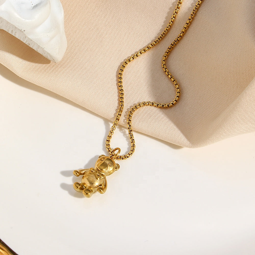 Gold Teddy Pendant Necklace