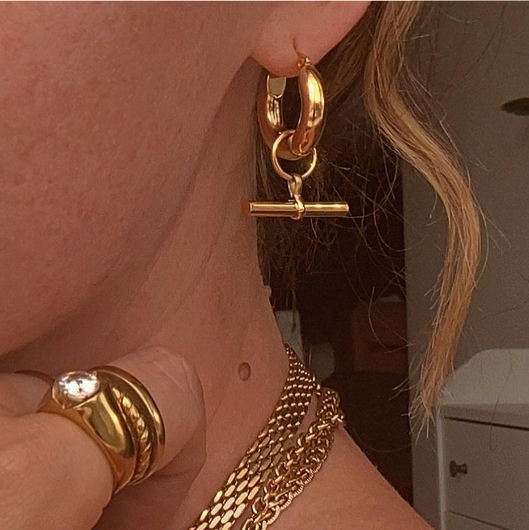 Gold T-Bar Hoop Earrings