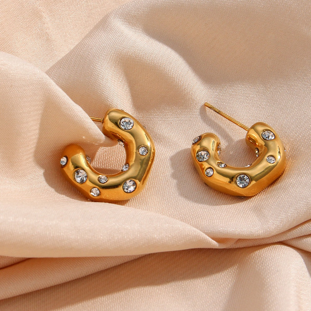 Gold Zircon Chunky Hoop Earrings