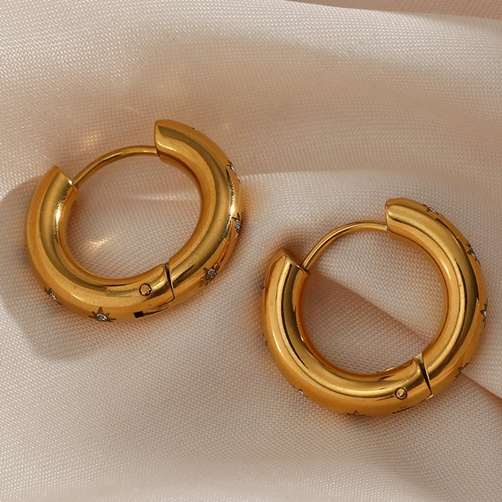 Gold Zircon Sparkle Hoop Earrings
